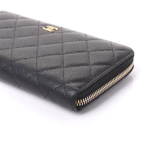 chanel purse caviar skin matelasse zip around wallet black